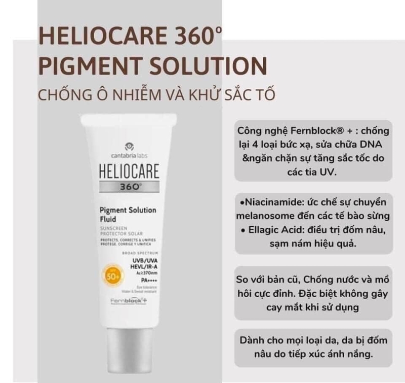 Heliocare 360 Pigment Solution Fluid SPF50+_Nhũ tương chống nắng vật lý kiểm soát tình trạng tăng sắc tố và đốm nâu 