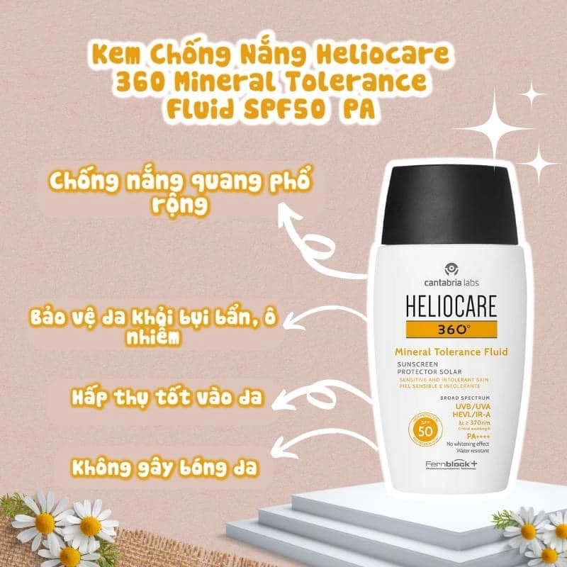 Heliocare 360 Mineral Tolerance Fluid SPF 50 PA++++ _ Kem chống nắng vật lý cho da khô nhạy cảm