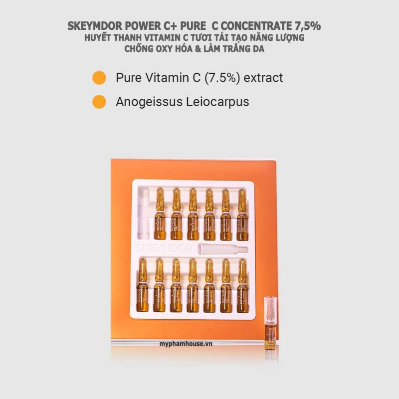 Skeyndor Power C+ Pure C Concentrate 7,5% _ Huyết thanh Vitamin C tươi tái tạo năng lượng, chống oxy hóa và làm trắng da